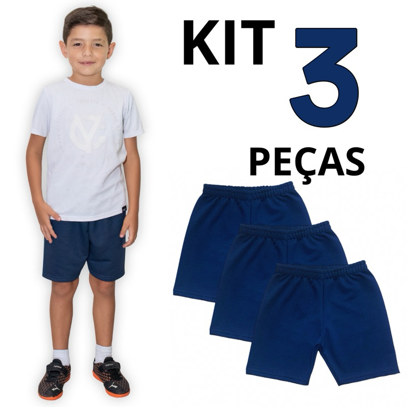 Kit 3 Bermuda Escolar Menino Infantil Juvenil 2 a 