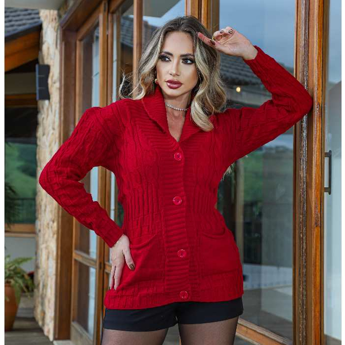 Casaco Feminino Inverno Grosso Cardigan Elegante T
