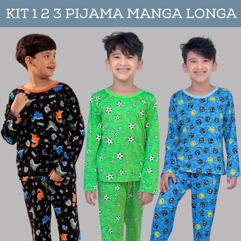 Kits C/1,2 Pijama Infantil Menino Manga Longa R