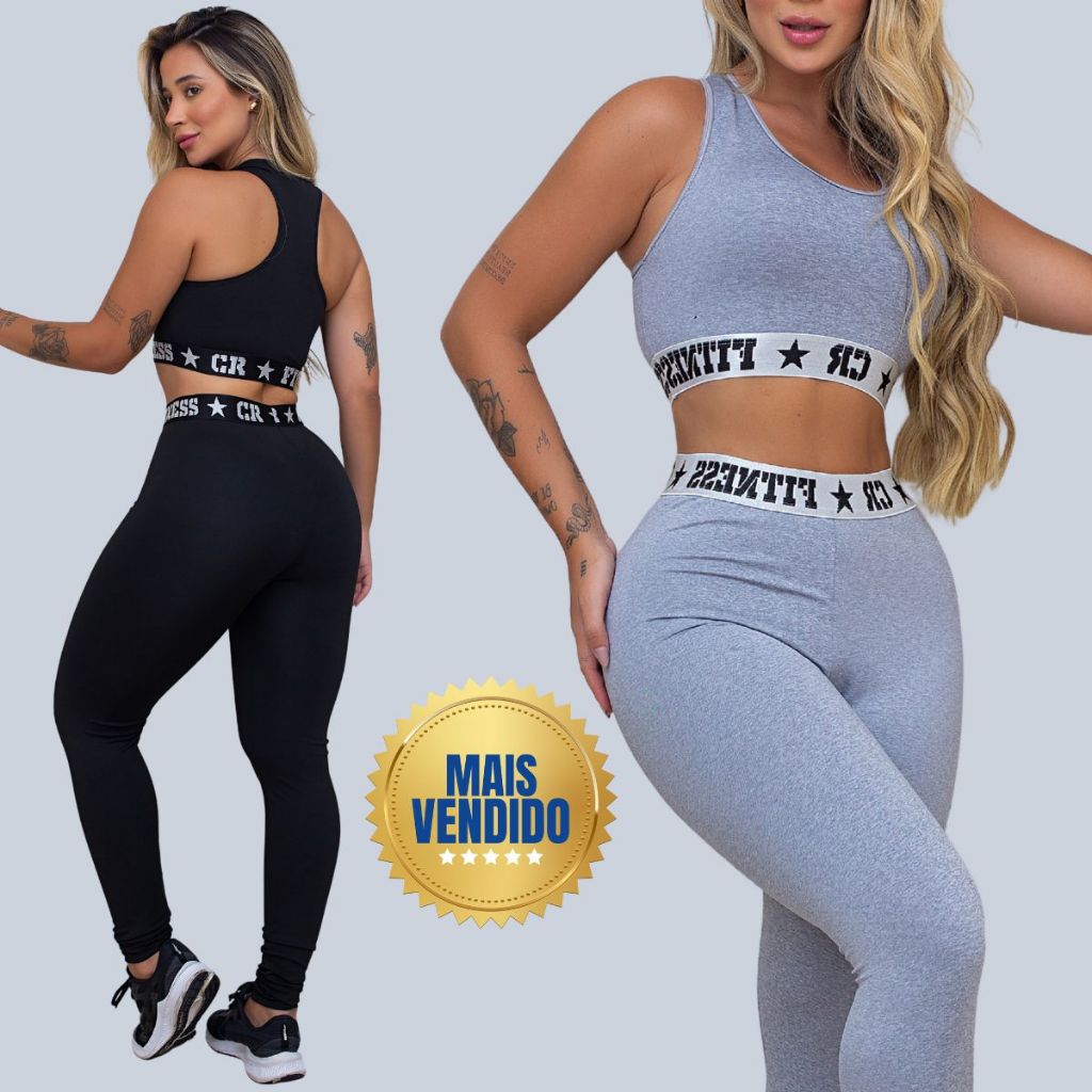 kit 2 Conjuntos Academia Top e Legging Elastico Ex
