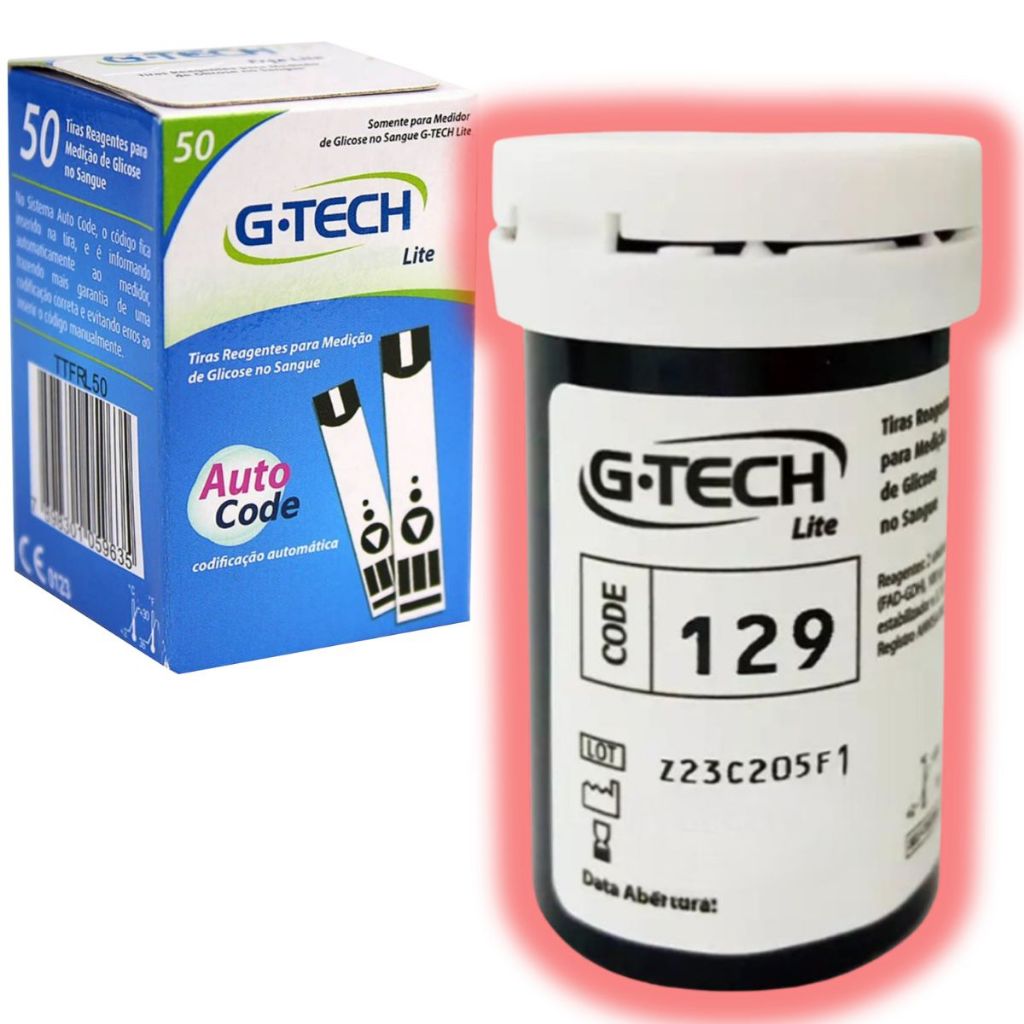 50 Tiras Glicemia G-tech Lite  Fitas Glicose Diabe