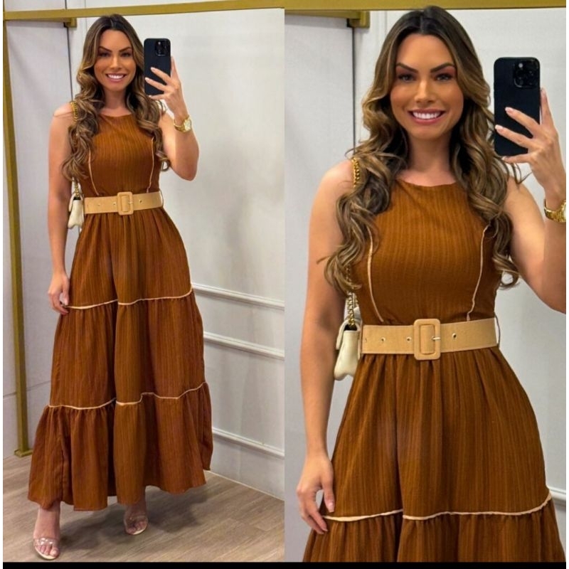 cod64.Vestido REGATA (SEM MANGA) longo com cinto, 