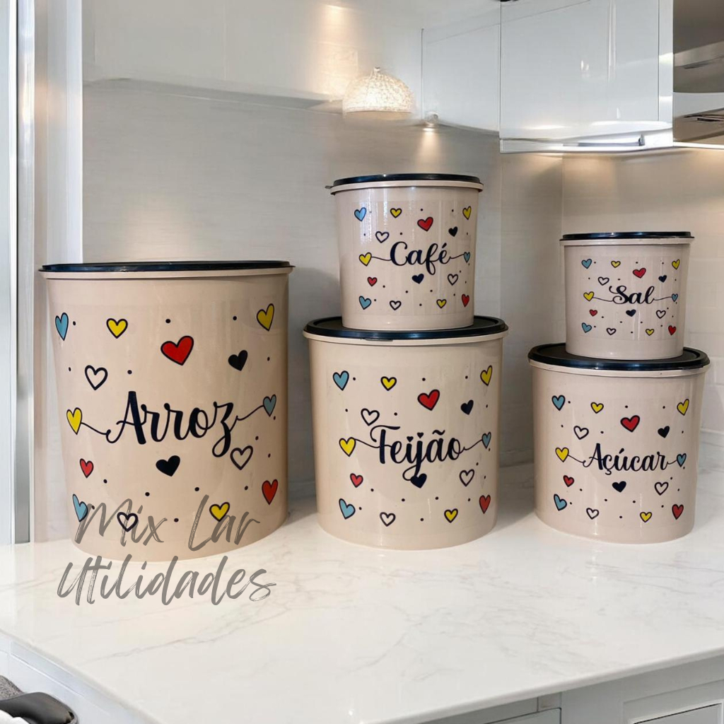 Kit potes mantimentos cozinha com 5 peças para ar
