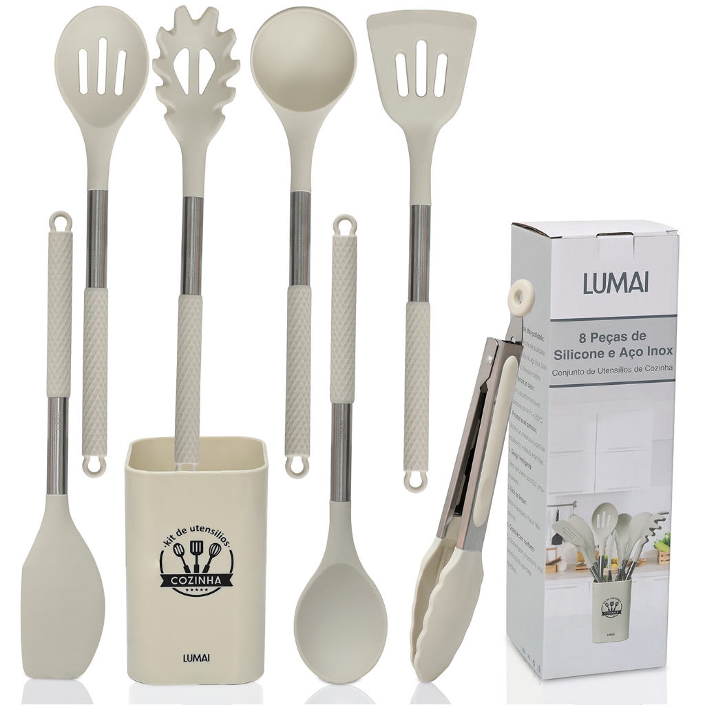 Kit 8 Utensílios de Cozinha de Silicone e Aço In