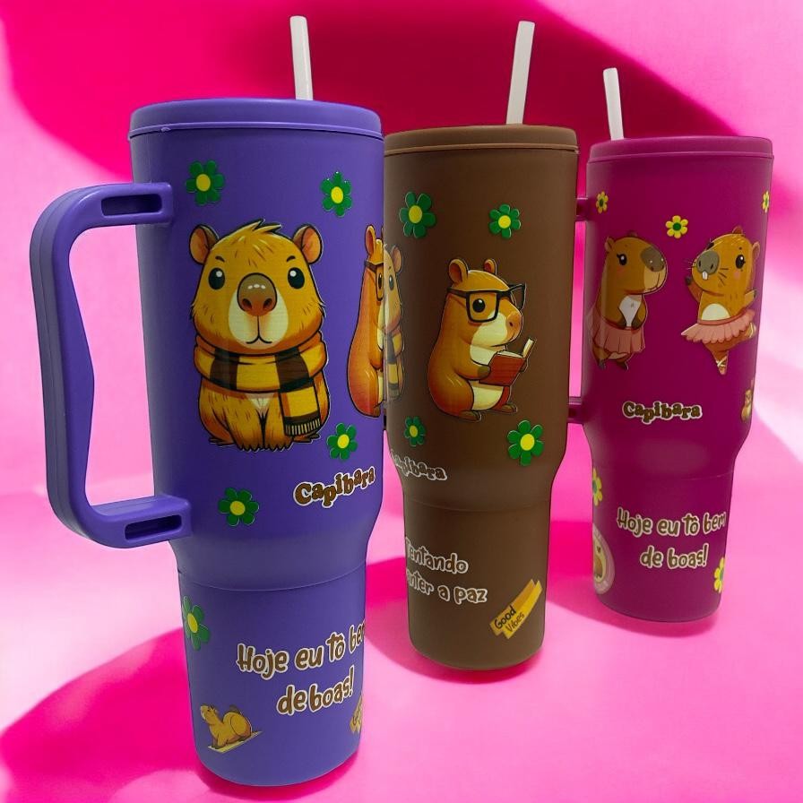 Copo com Canudo Capivara 1200ml Em Policarbonato +