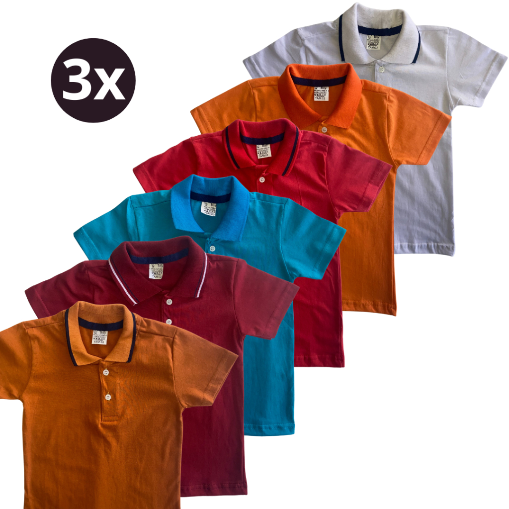 Kit 3 Camisa Polo Infantil Básica Camiseta Menino