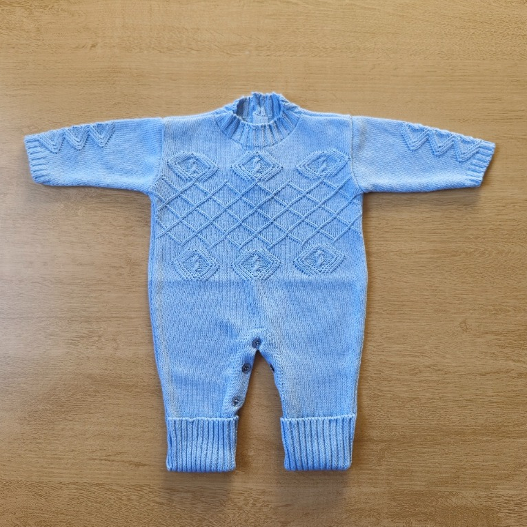 Macacão Losango Bebê Trico RN Vira Pezinho Menin