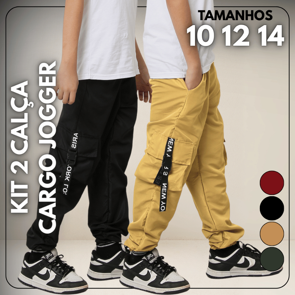Kit 2 Calça Infantil Jogger Cargo Menino Skatista