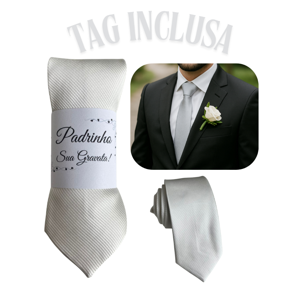Kit 05 a 20 Gravatas Prata Slim Para Padrinhos e C