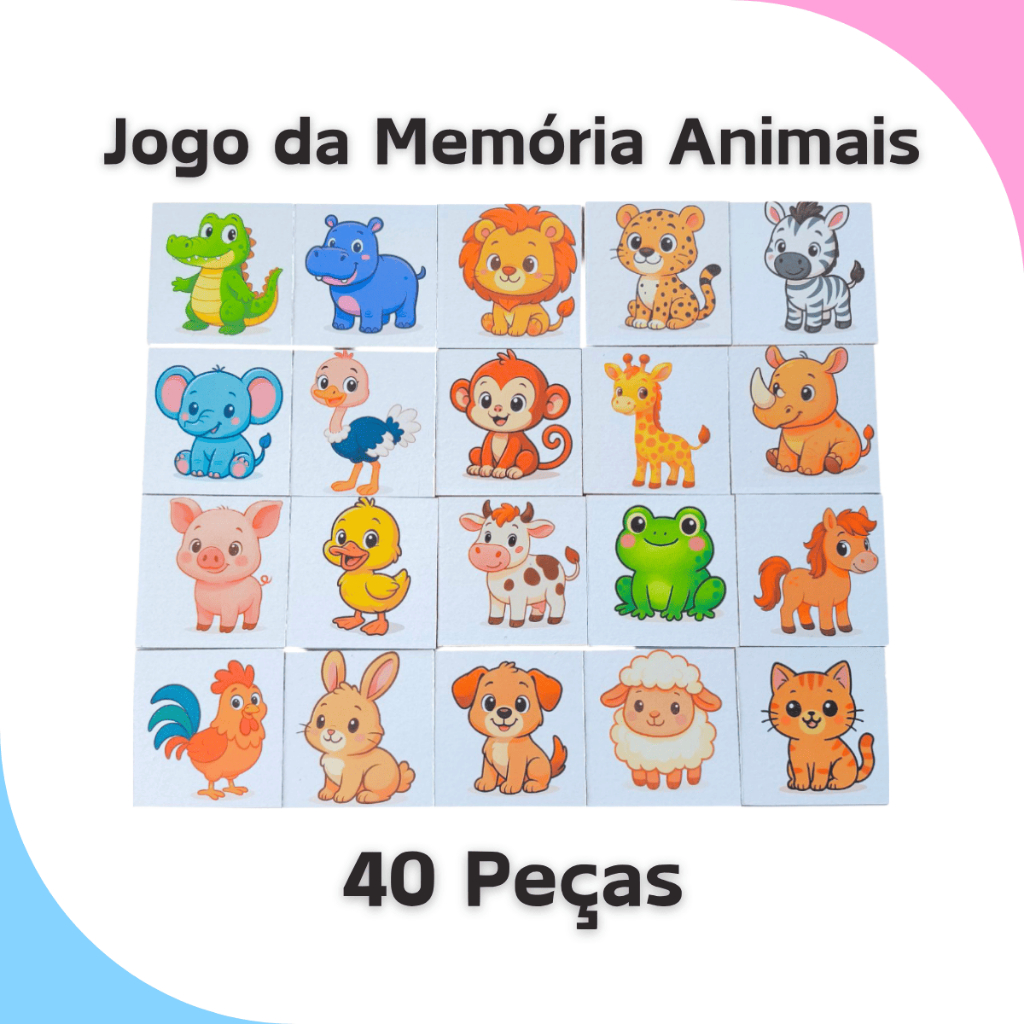 Jogo Memória Animais Fazenda Safari Brinquedos De