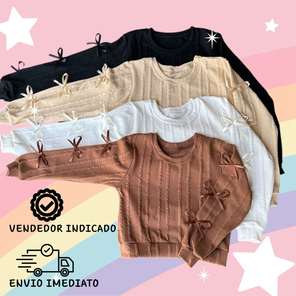 Blusa Manga Longa infantil laçinhos luxo moda blo