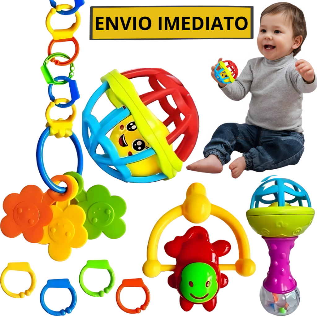 Kit Brinquedos Para Bebê Chocalhos Mordedor Senso