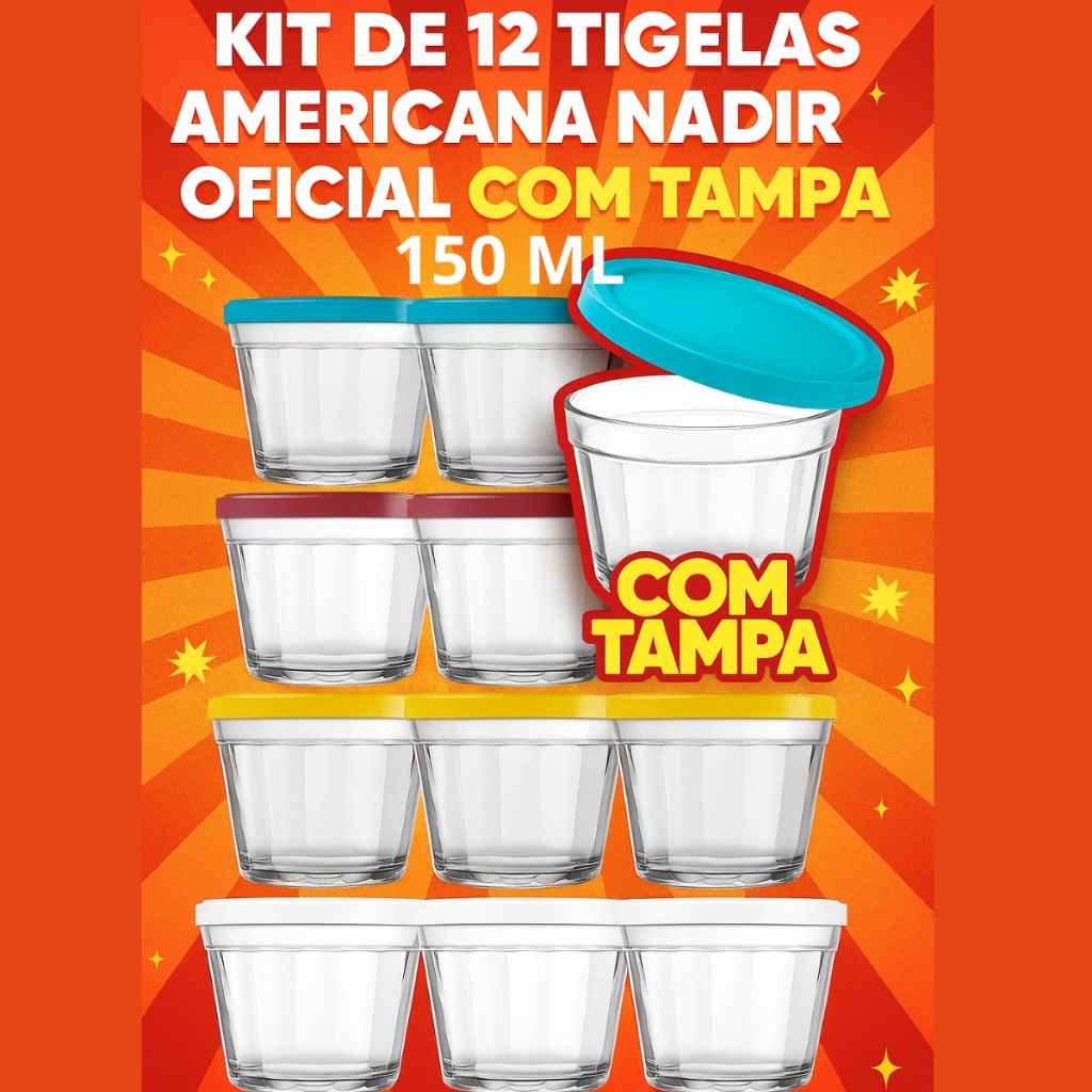 Kit 12 ou 6 Potes de Vidro Nadir 150ml c/ Tampa  T