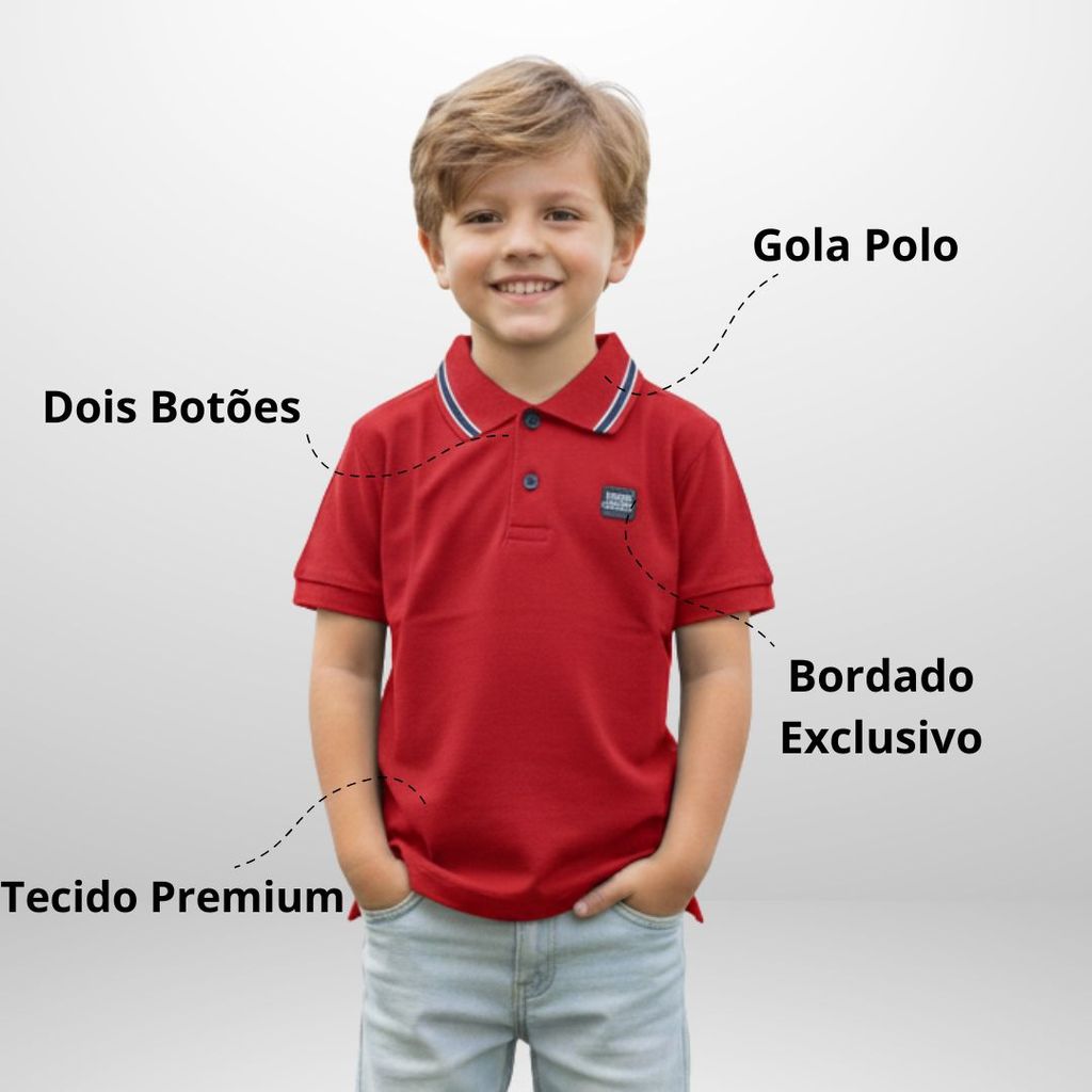 Camisa Básica Masculina Gola Polo Infantil Manga 