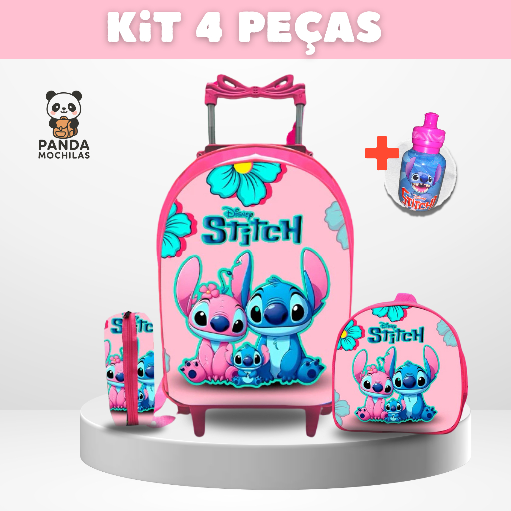 Kit Mochila Escolar Stitch + Lancheira + Estojo