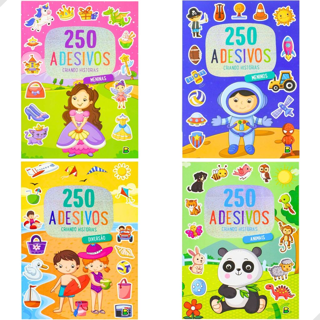 Livro Infantil 250 Adesivos Meninas Meninos Animai