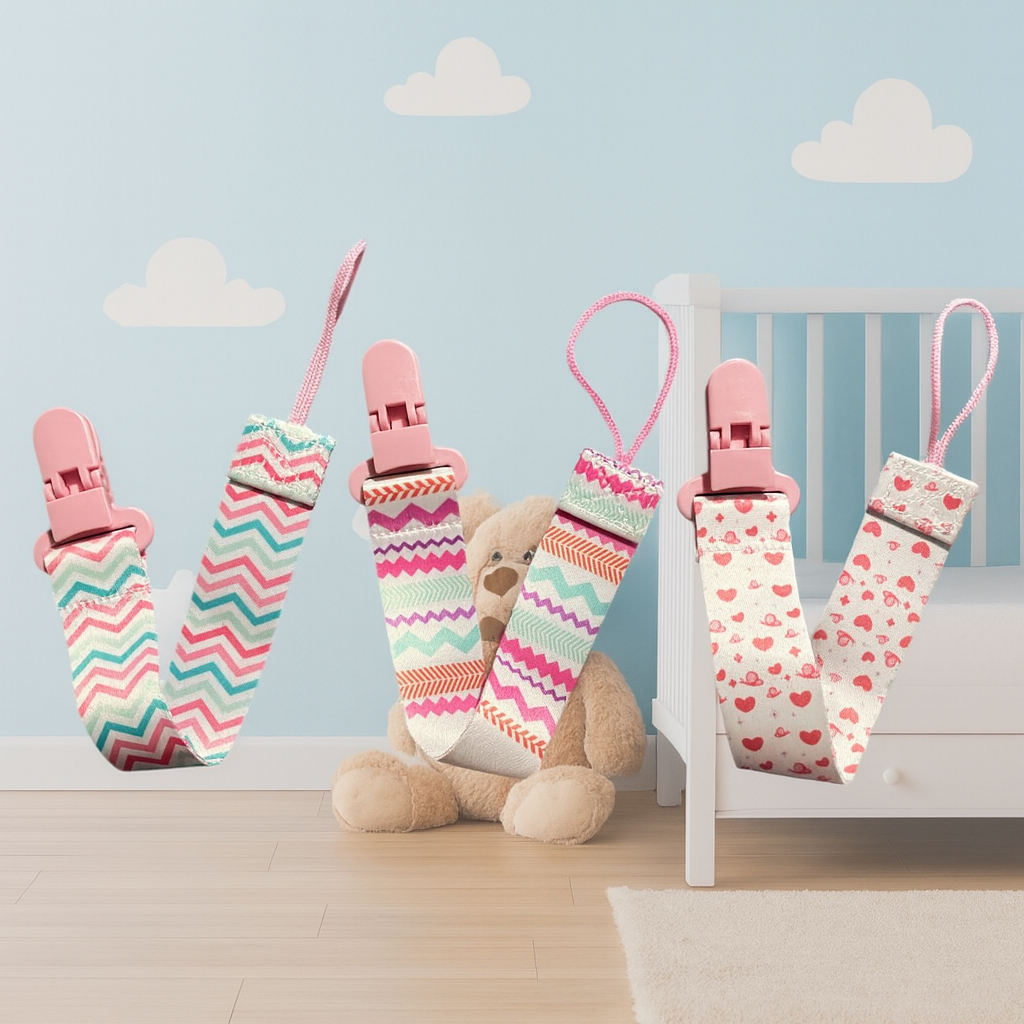 Kit 3 Prendedor de Chupeta Bico para Menina com Pr