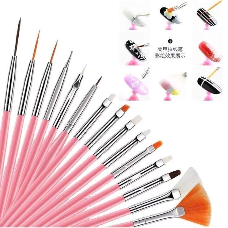 Kit Com 15 Pincéis Para Decoração De Unhas R