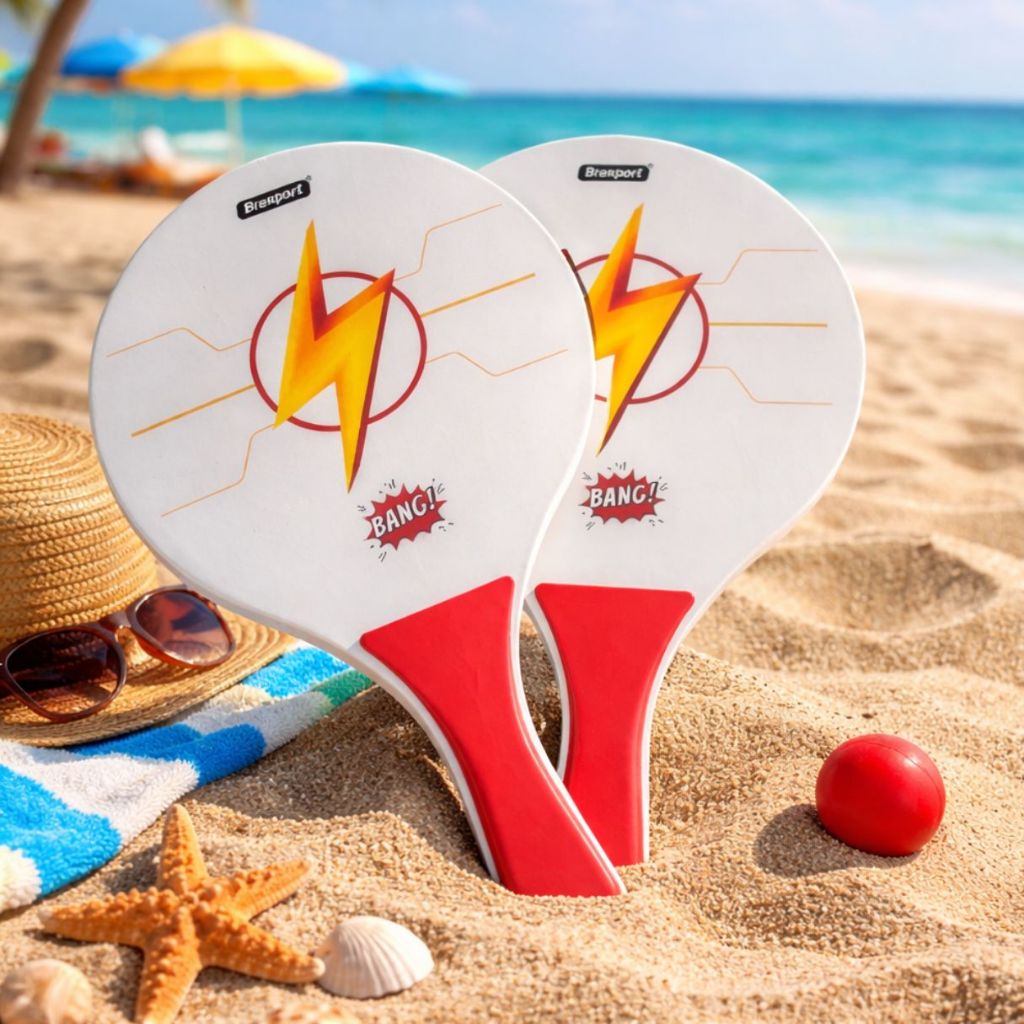 Kit Frescobol Madeira Praia Verão + Bola Borracha