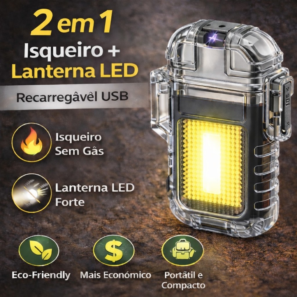 Isqueiro com Lanterna LED Recarregável USB Portá