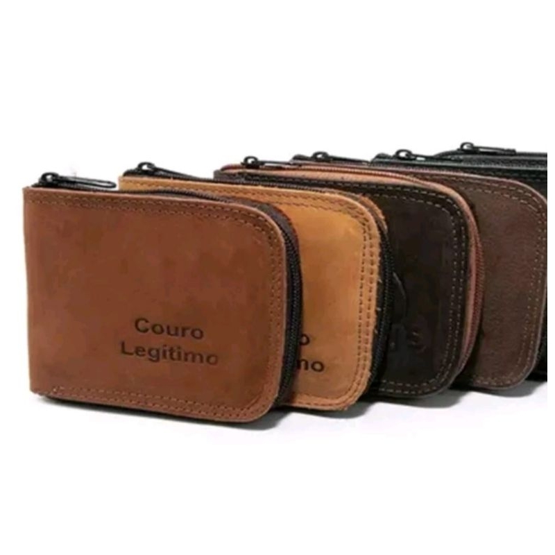 Carteira de couro fechamento ziper com porta moeda