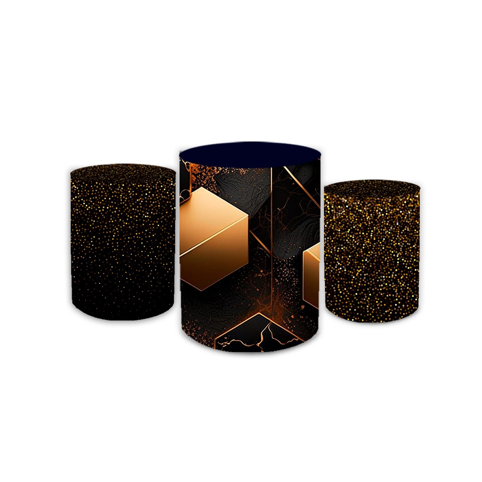 Kit Trio Capas Cilindros Preto Geométrico Decora�