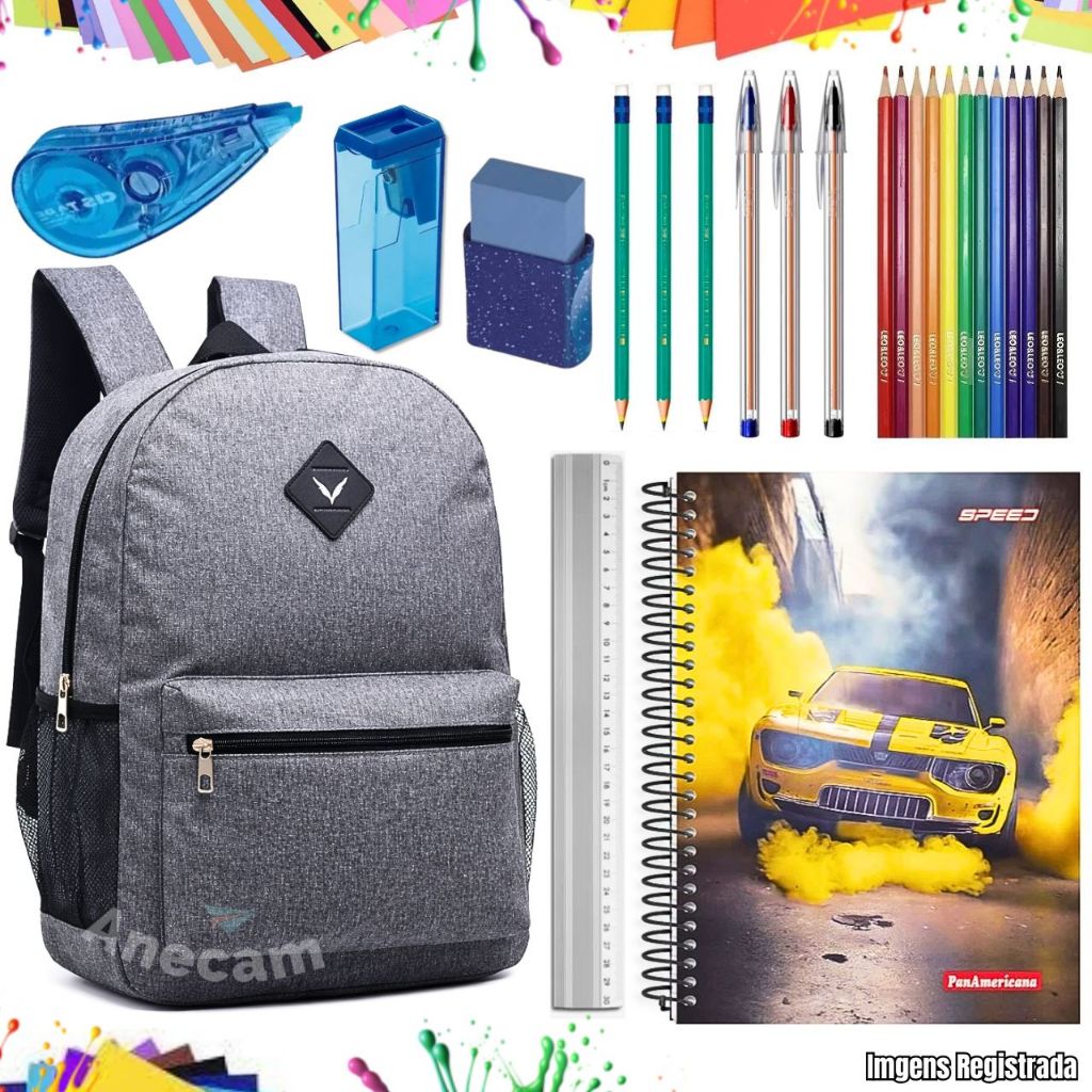 Kit Escolar Volta As Aulas Mochila Caderno Caneta 