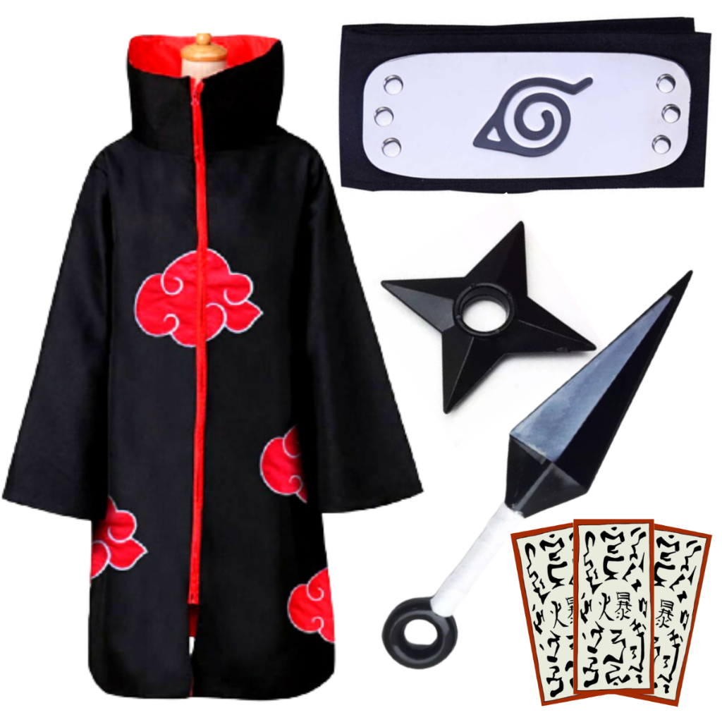Manto da Akatsuki Completo Kit Bandana + Kunai + S