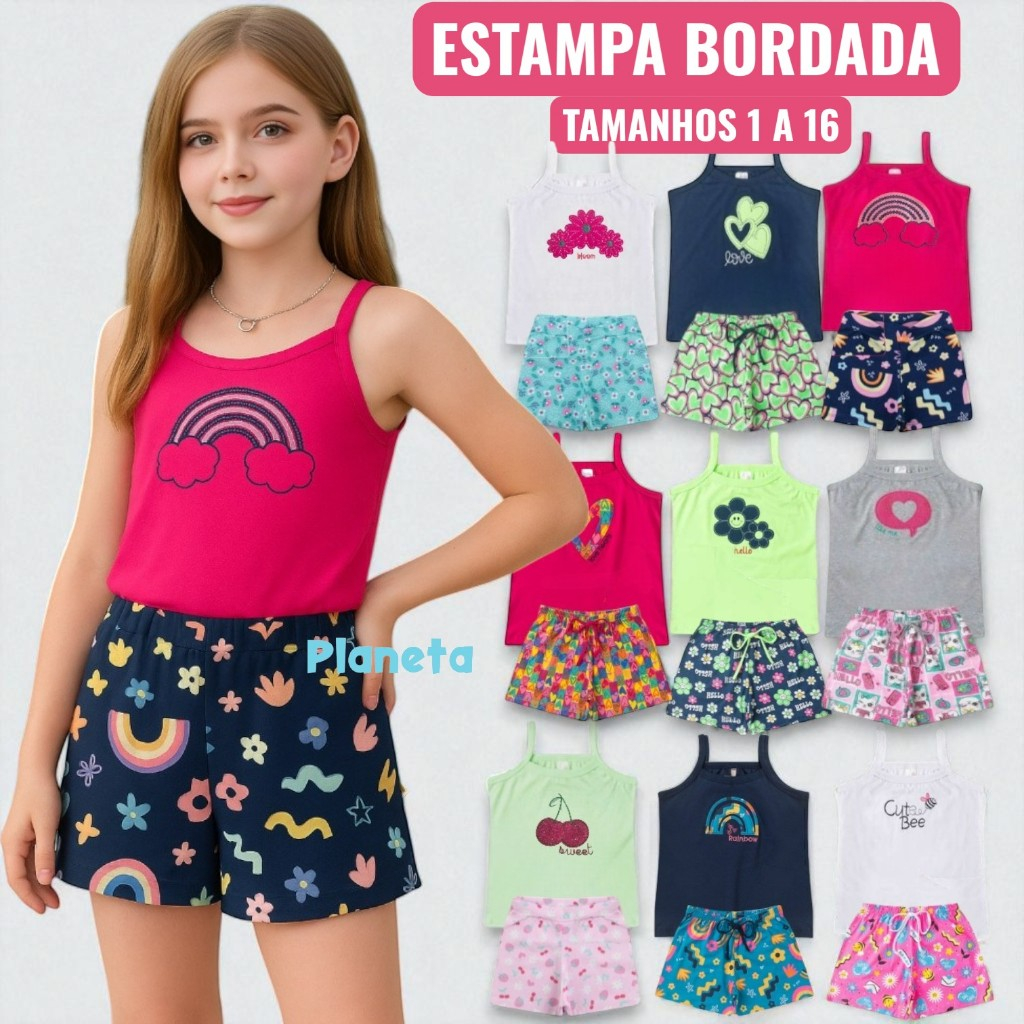 Kit 4 peças Infantil Juvenil Menina com Blusa Bor