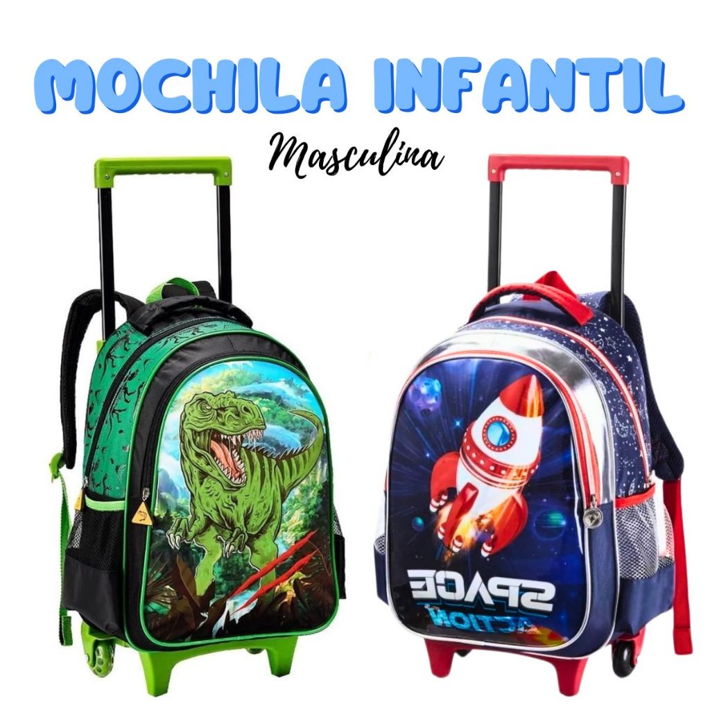 Mochila Escolar Infantil Bolsa Rodinhas Grande Est