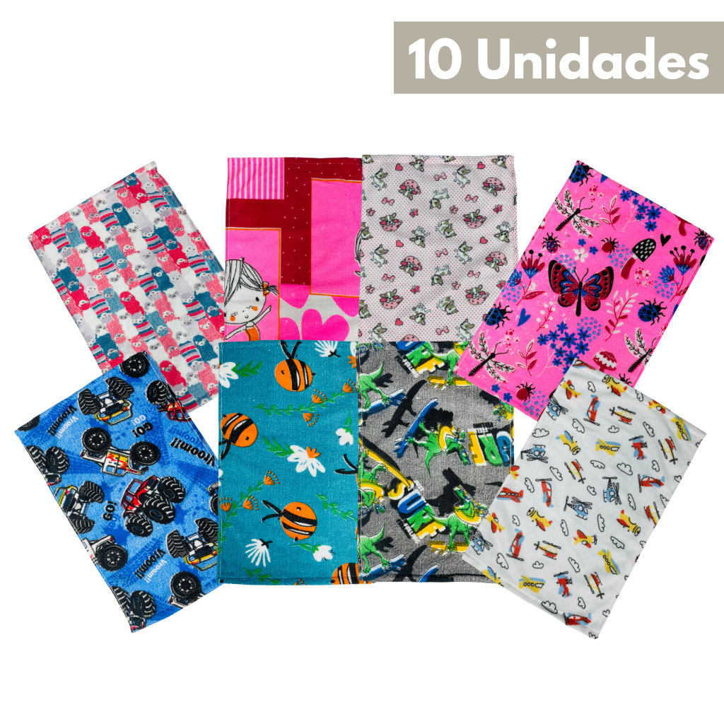 Kit 10 Toalhas Lavabo Escolar Infantil Boca e Mão