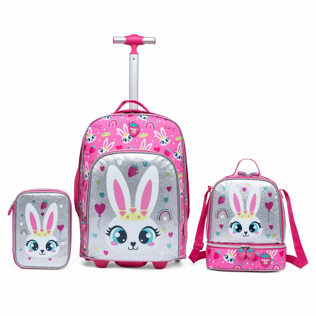 Kit Mochila de Rodinhas Infantil Menina com Lanche