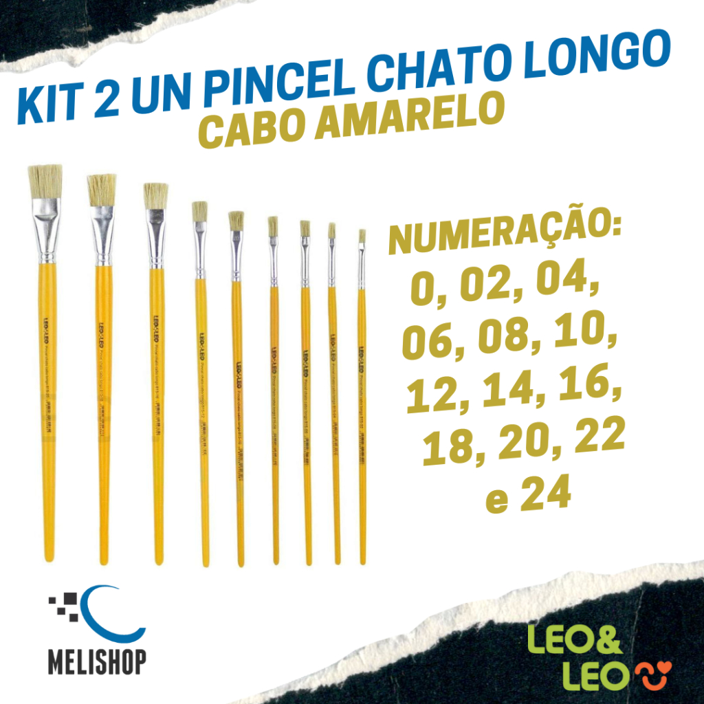 Kit 2 Pincéis Chato Longo 0 02 04 06 08 10 12 14 