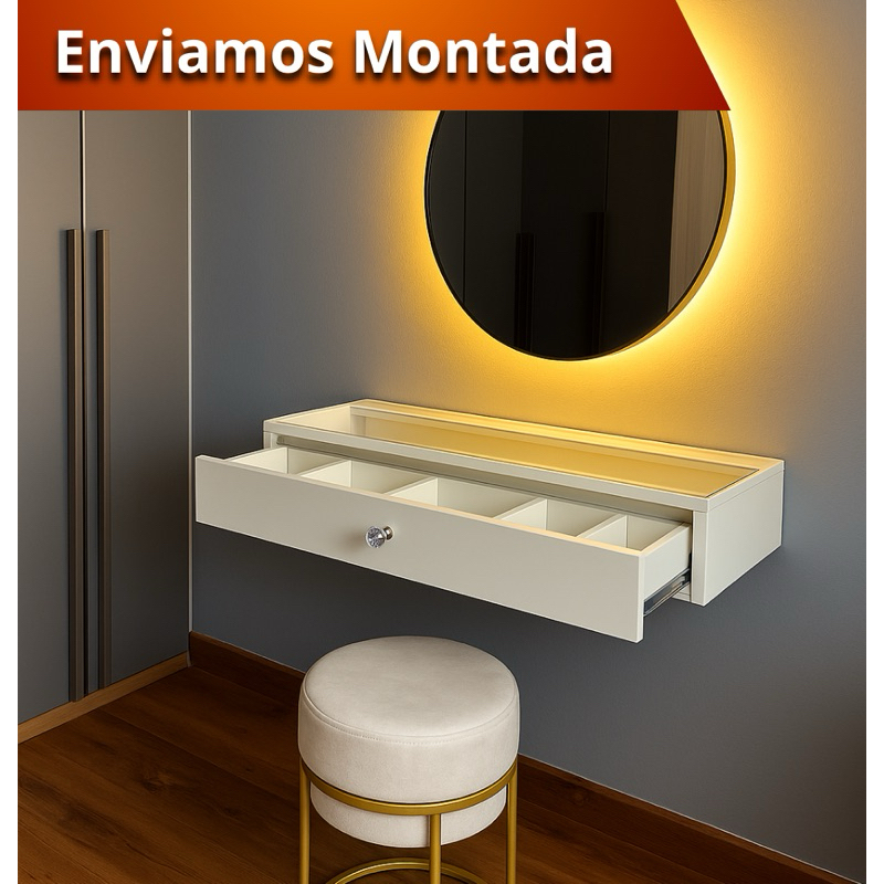 Penteadeira De Vidro 90CM MDF Camarim Maquiagem Pr