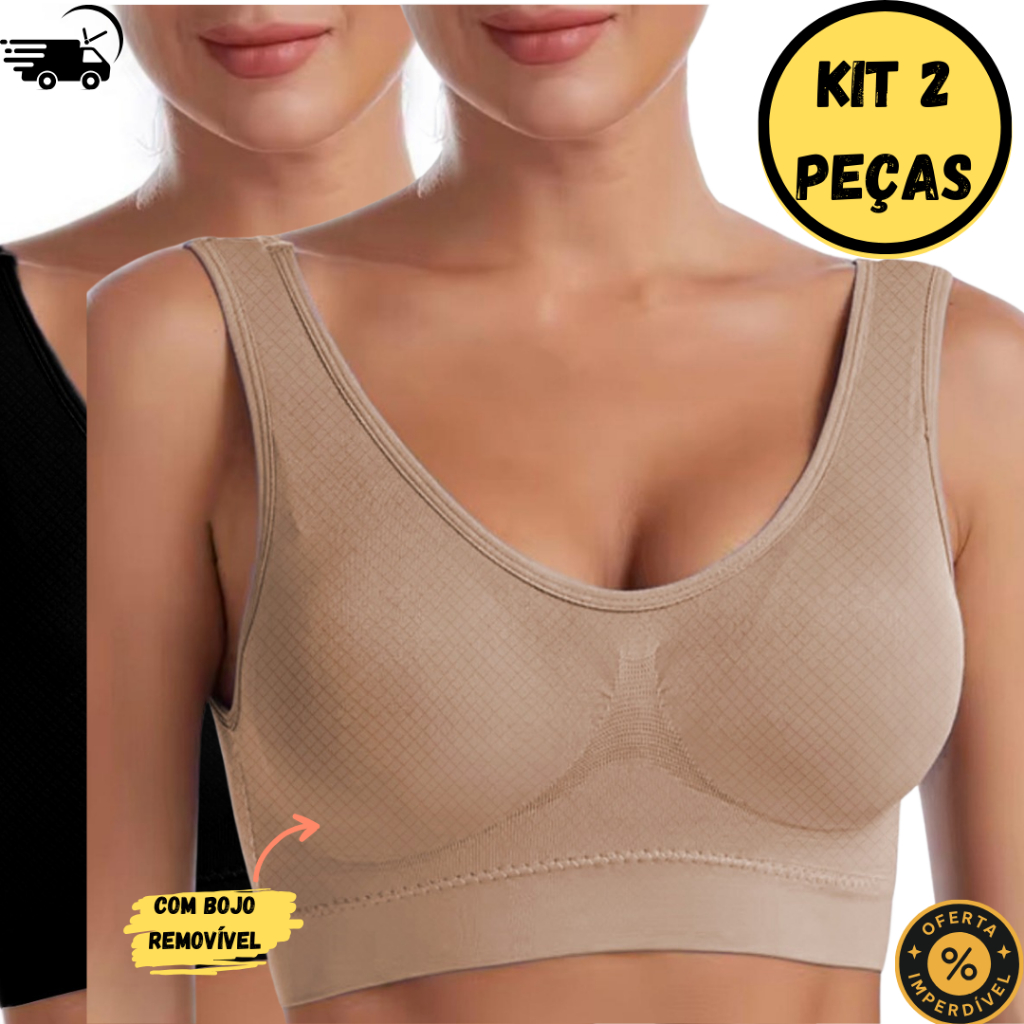 Kit 2 Top Sem Costura Com Bojo Alças Largas e Tec