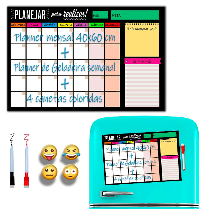 Quadro Lousa Planejador Mensal 40×60 Cm Metal