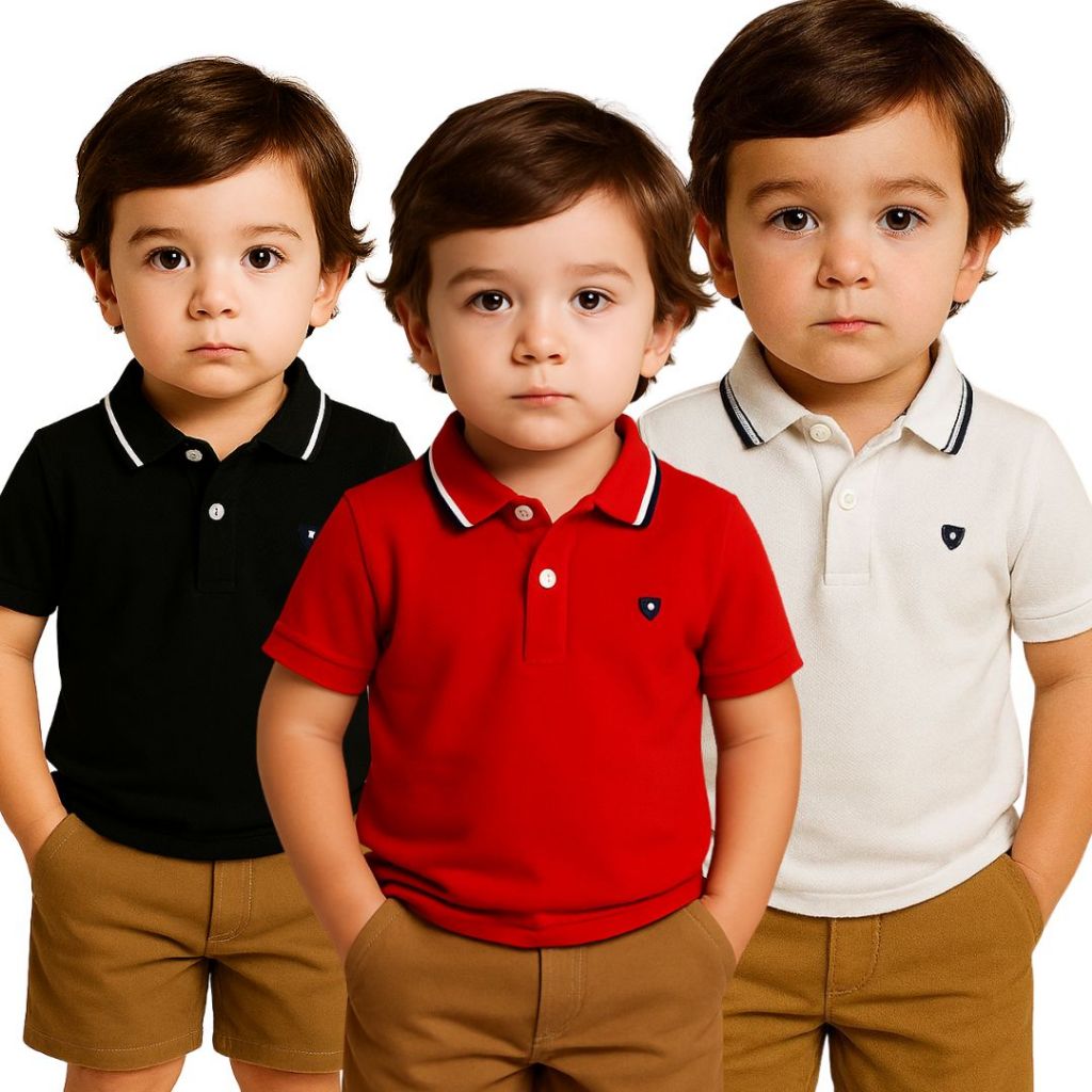 Kit 3 Camiseta Gola Polo Para Menino Bebê 100% Al