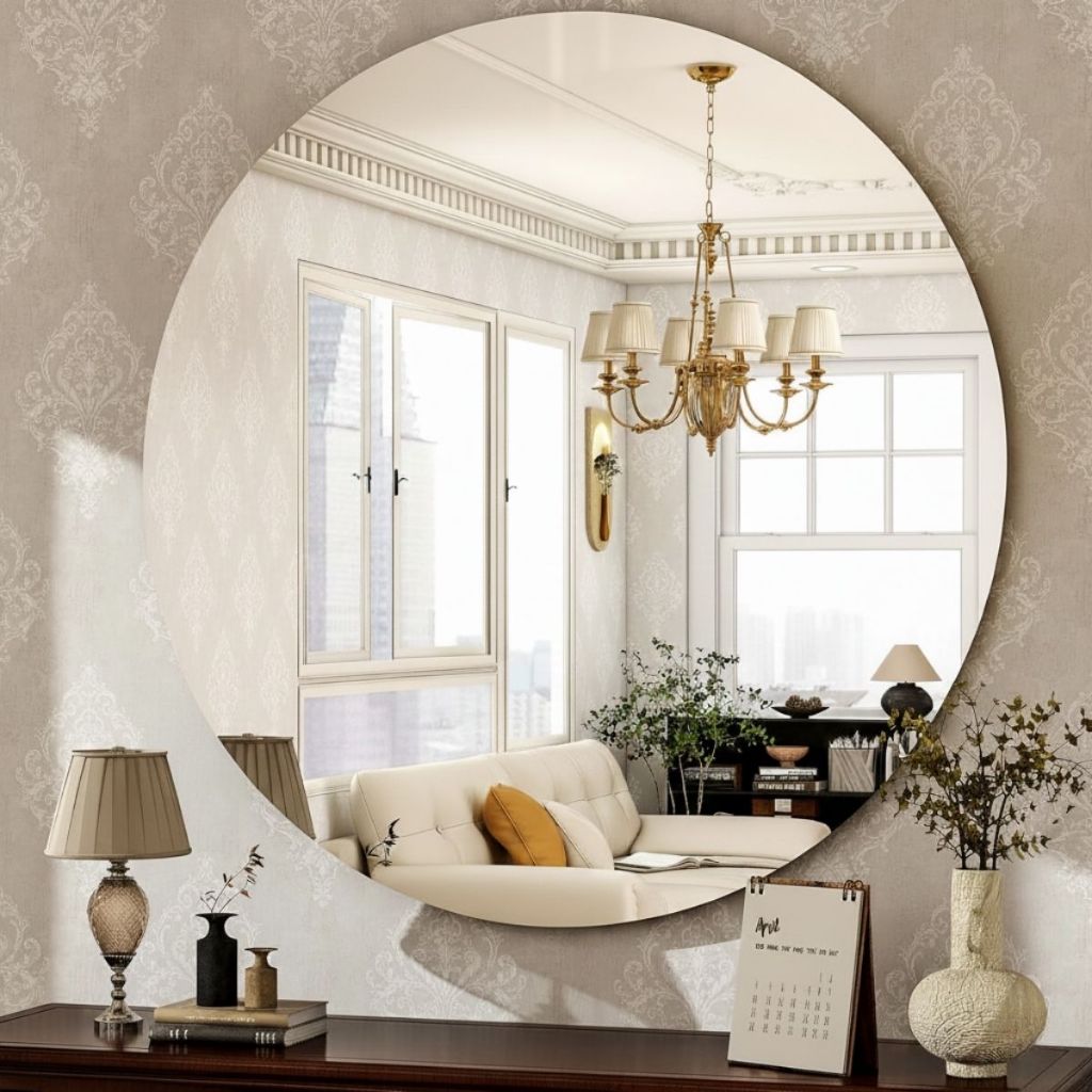 Espelho Redondo Lapidado 60x60cm Parede Sala Escri