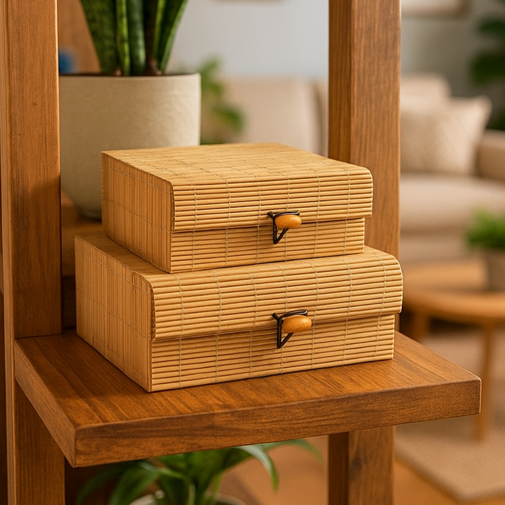 Caixas Decorativas Bambu Madeira Porta Objetos Dec