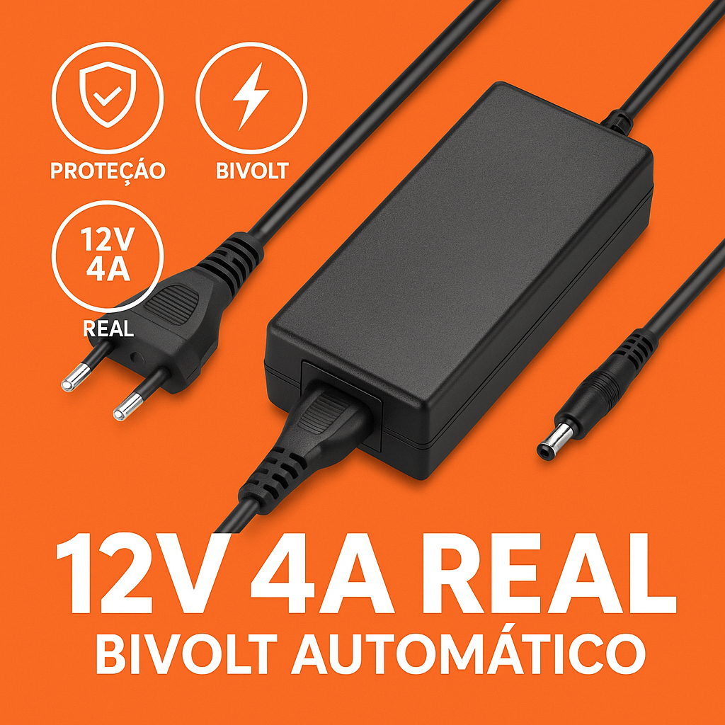 Fonte de Alimentação 12V 4A Bivolt Automática  