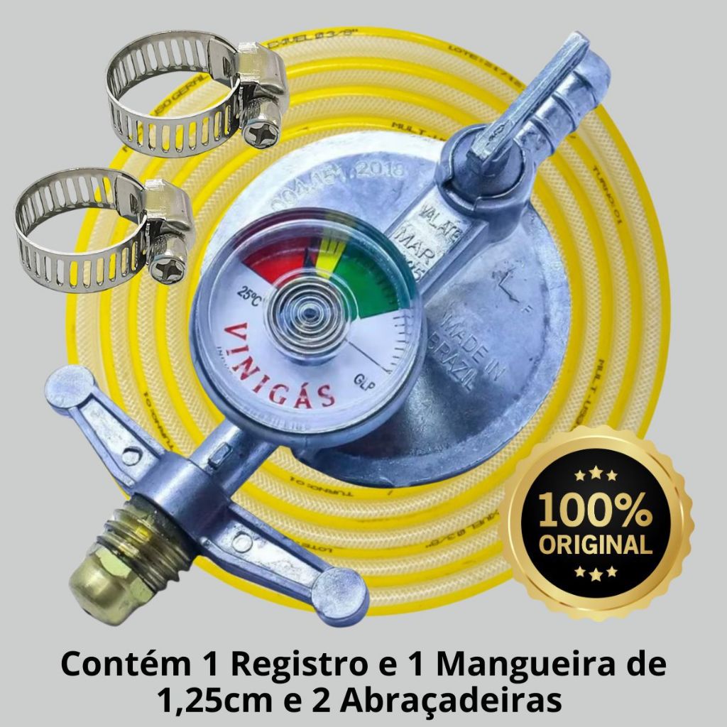 Kit Registro Regulador de Gás Manometro com Visor