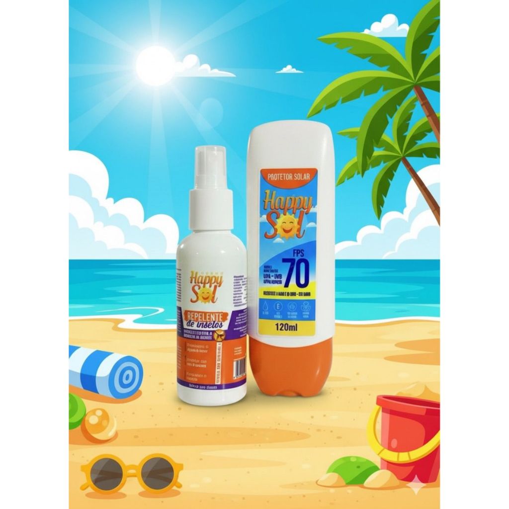 Kit Happy Sol: Protetor Solar FPS 70 + Repelente  