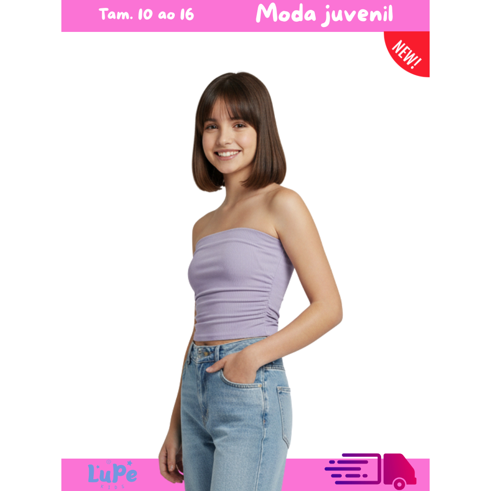 Kit Blusa Cropped Tomara que Caia Para Meninas Juv