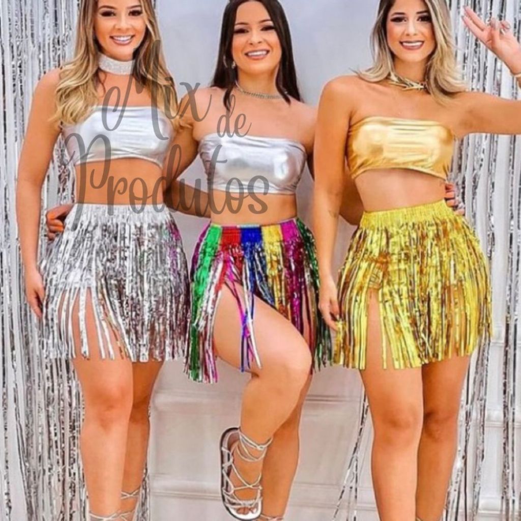 Saia Fitilho Metalizada Carnaval Festa Fantasia