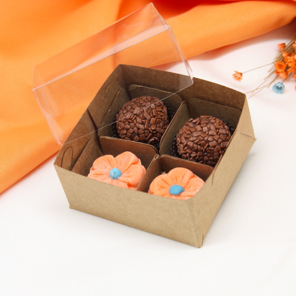 Caixa kraft para 4 doces 8x8x4 – pacote 10 u