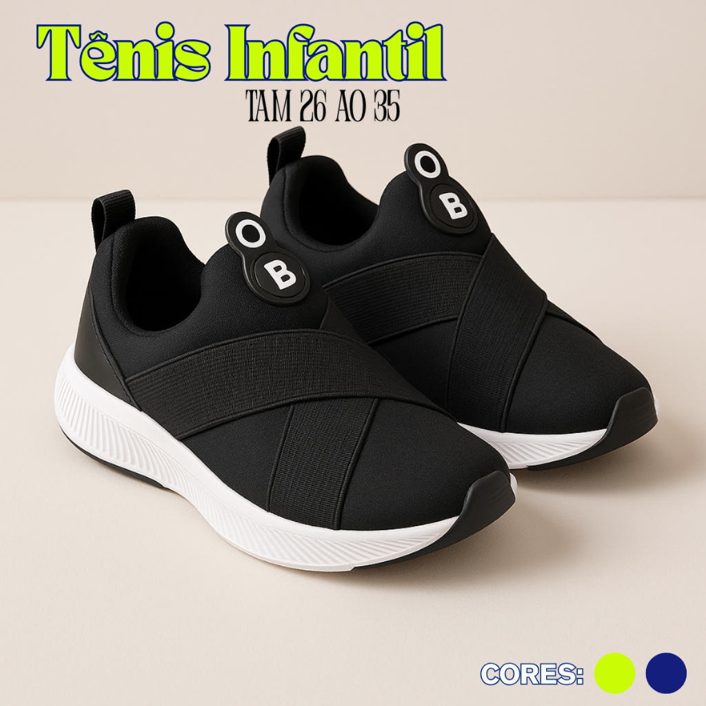 Tênis Infantil Escolar Menino Slip On Macio e Lev