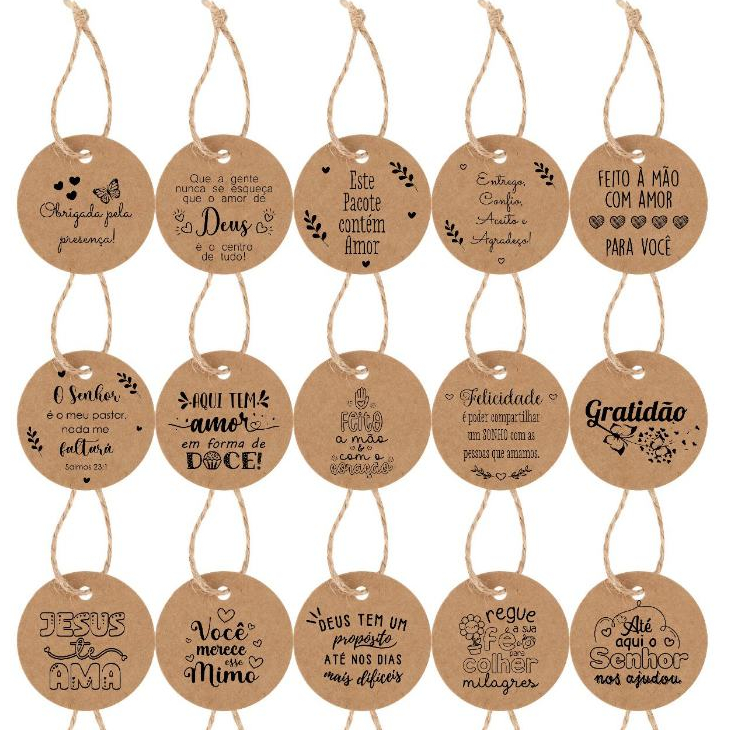 50 Tag Papel Kraft 4cm Com Fio Incluso Pronta Entr