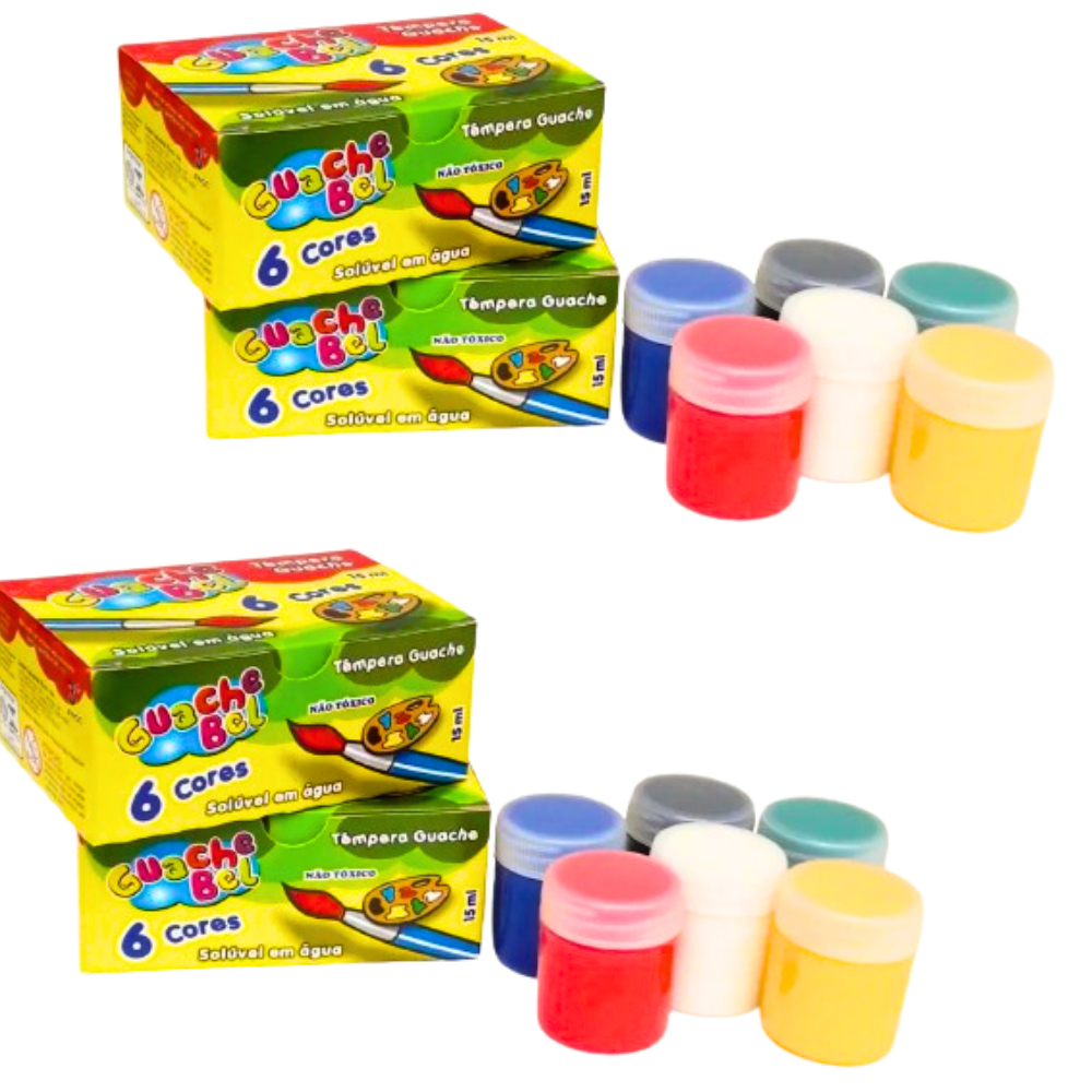 Kit 2 Cx Tinta Guache Infantil Pote de 15ml Temper