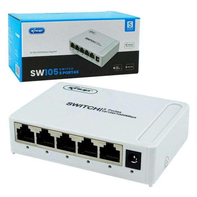 Switch 5 Portas Rj45 Gigabit Rede 10/100/1000mbps 