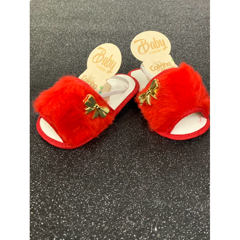 Pantufa pelúcia vermelha c/ laço – Pantufa